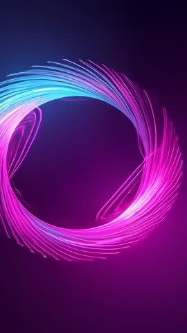 Looping Neon Ring Rotating and Morphing in Vertical Video with Pink Cyan Gradient Glow