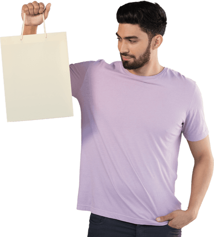man examining transparent shopping bag with blank design - Download Free Stock Videos Pikwizard.com