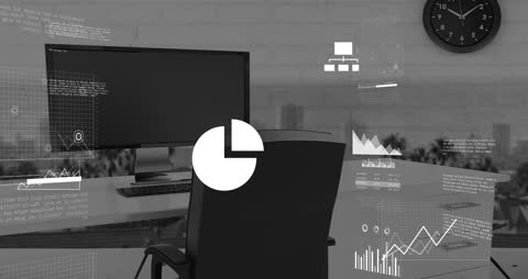 Modern Office Workspace with Digital Business Interface