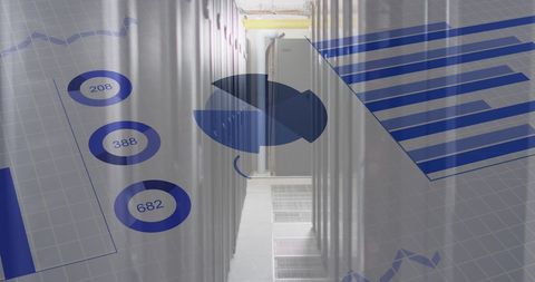 Digital Data Visualizations Over Server Aisle - Download Free Stock Images Pikwizard.com