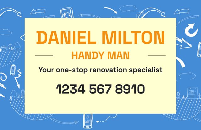 This business card template offers a strong, professional layout for handy men and renovation specialists, with an eye-catching design that projects reliability. Ideal for trades, tutoring, and coaching services wanting to effectively present their contact details. Perfect for marketing efforts to quickly convey professional services to potential clients interested in home improvements or specialized tutoring sessions.