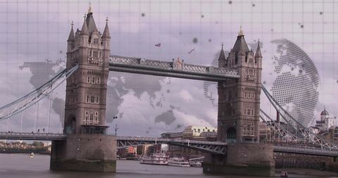 Digital World Map Over London Tower Bridge Cityscape - Download Free Stock Images Pikwizard.com