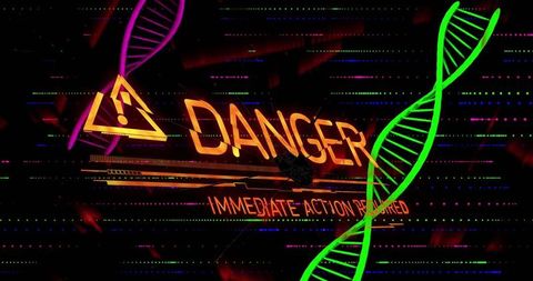 Futuristic cyberpunk dna alert and danger message display