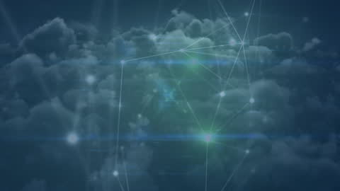 Abstract Glowing Network Connections over Cloudy Sky