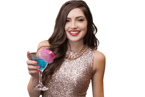 Happy Woman Holding Cocktail at Celebration Party on Transparent Background
