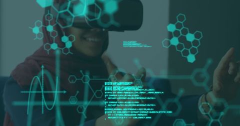 Woman Engaged in Virtual Reality Web of Scientific Data - Download Free Stock Images Pikwizard.com