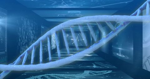 Futuristic DNA Strand with Digital Laboratory Interface - Download Free Stock Images Pikwizard.com
