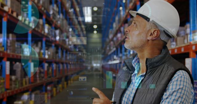 Warehouse Manager Analyzing Inventory Using Augmented Reality Technology - Download Free Stock Images Pikwizard.com