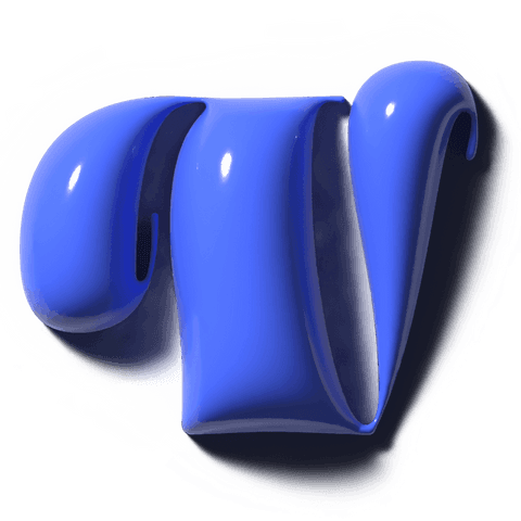 Glossy cobalt blue sculptural ribbon on transparent background with polished curves