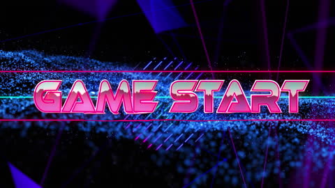 Neon Retro Game Start Screen with Geometric Shapes