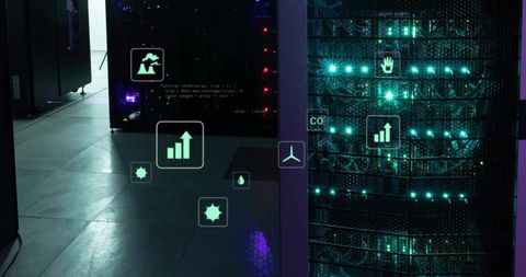 eco icons and digital data networking over servers - Download Free Stock Images Pikwizard.com