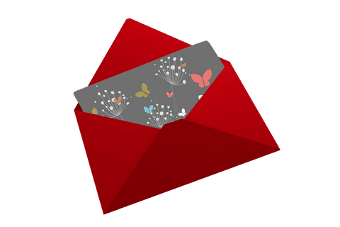 Transparent red envelope with colorful butterfly card inside