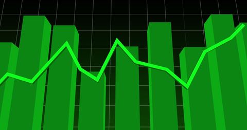 Green Line Graph on Bar Chart Representing Financial Growth