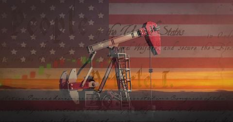 Usa oil industry success with flag and constitution text background
