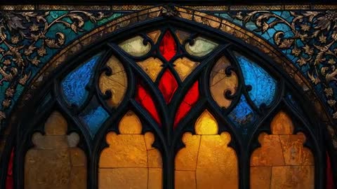 Sunlight Illuminating Gothic Arched Stained Glass Window