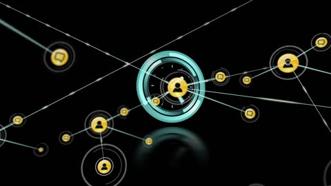 Digital Network with Connected People Icons on Black Background