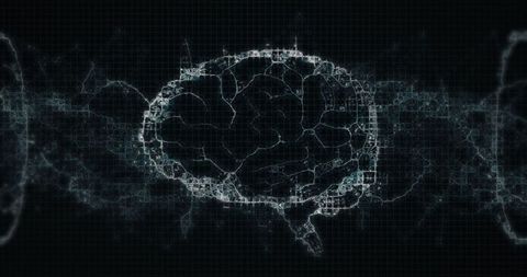 Futuristic Neural Network Brain Structure in Digital Grid