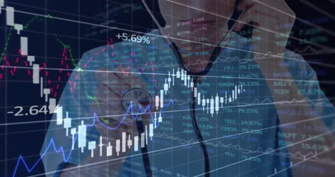 Doctor Analyzing Financial Data on Virtual Screen