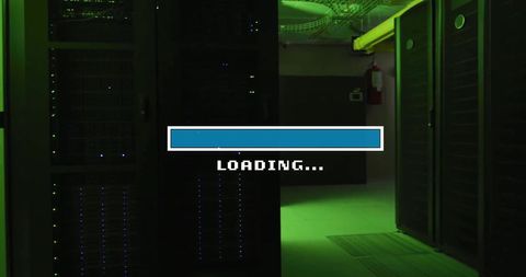 Loading Screen in Server Room with Green Lights - Download Free Stock Images Pikwizard.com