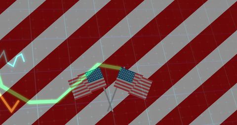 American flags and financial statistics digital illustration