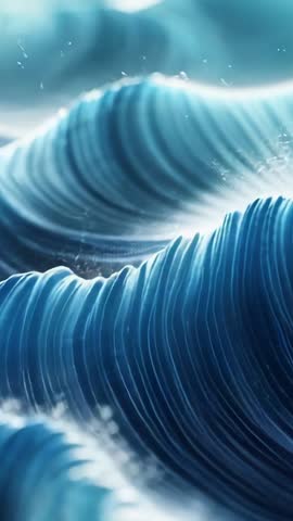 Vertical Video Featuring Stylized Blue Waves Undulating and Scattering Foam, Serene Motion