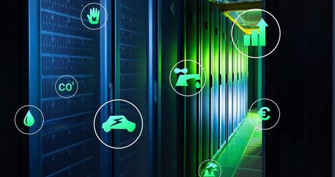Eco-Friendly Technology with Data Servers and Digital Icons - Download Free Stock Images Pikwizard.com