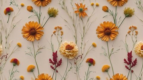 Dried floral arrangement on ivory background with orange blooms