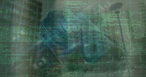 Futuristic Data Processing Concept Overlaid on Office Environment