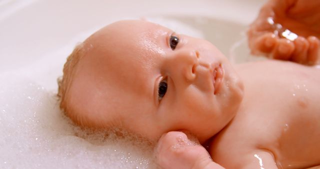 Cute Baby Having Bath in Bubbly Water - Download Free Stock Images Pikwizard.com