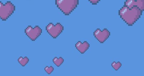 Digital Purple Heart Icons Floating on Blue Background