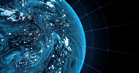 Futuristic Blue Sphere in Cosmic Void with Particles