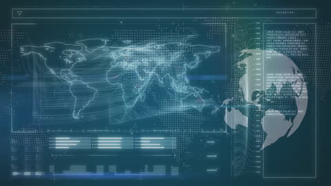 Global Data Interface with Map Overlay and Futuristic Visuals