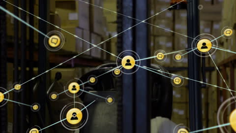 Digital Networking Icons over Warehouse Storage