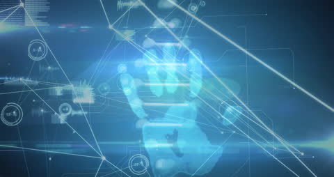 Futuristic Digital Handprint with Data Streams