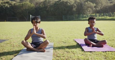 kids meditating on yoga mats in school field embracing mindfulness - Download Free Stock Images Pikwizard.com