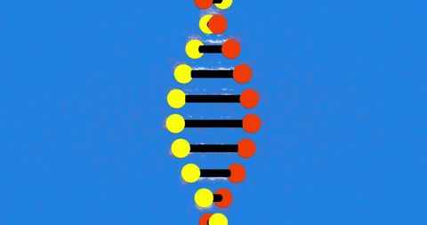 Dynamic DNA Strand Representation on Blue Background
