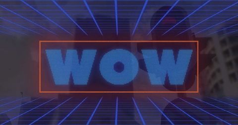 Retro Futuristic 'Wow' Graphic Over Cityscape Background - Download Free Stock Images Pikwizard.com