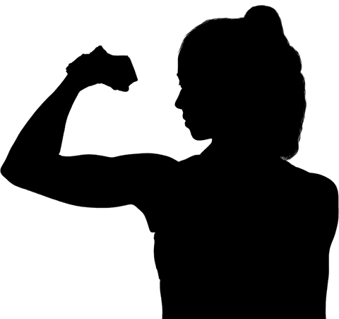 Silhouette of muscular sportswoman flexing on transparent background
