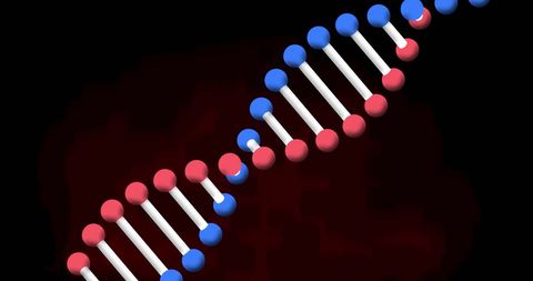 Rotating DNA Strand on Futuristic Digital Background