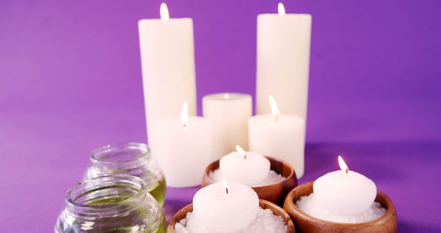 Relaxing Candlelit Spa Setting with Aromatherapy Oils - Download Free Stock Images Pikwizard.com