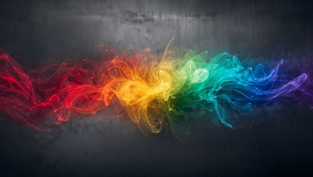 Vibrant rainbow energy waves against dark concrete background