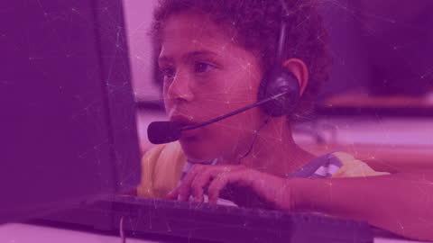 Young Student Online Learning with Computer Headset