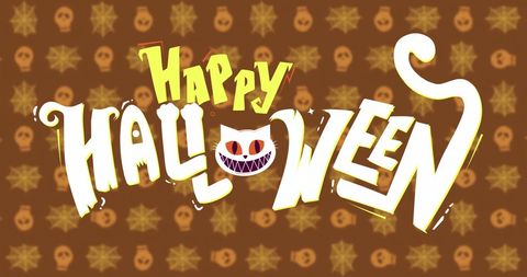 Happy Halloween Text with Spooky Cat Design