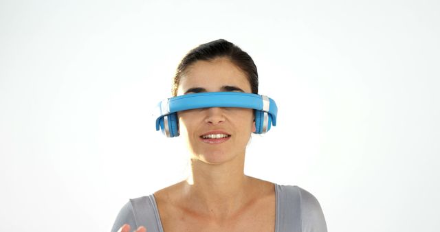 Woman Experiencing Virtual Reality with Unique Headset - Download Free Stock Images Pikwizard.com