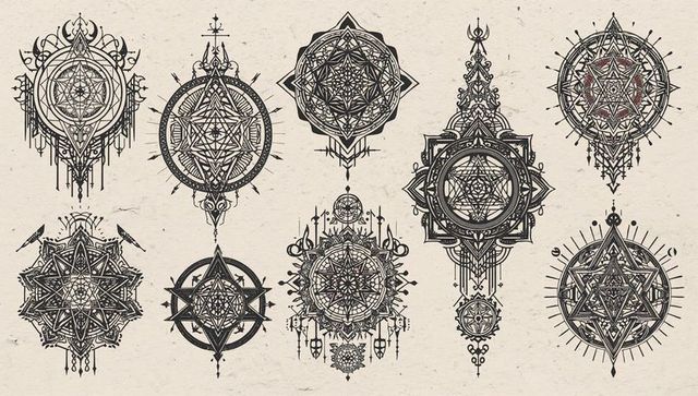 Ornate Symmetrical Geometric Mandalas on Textured Canvas