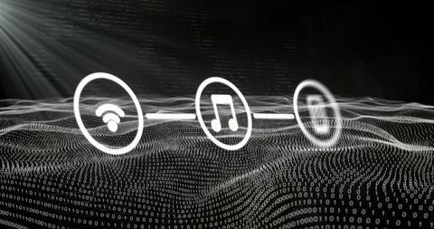 Abstract Digital Connection Network with WiFi and Music Symbols - Download Free Stock Images Pikwizard.com