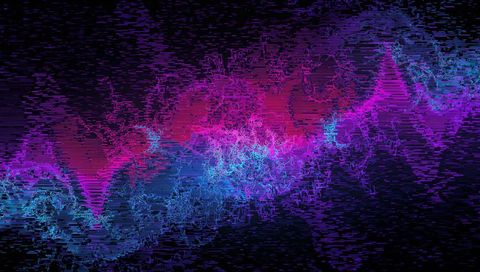 Dynamic neon fractal glitch wave on digital display