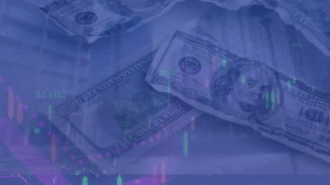 Digital Finance Concept with Banknote Overlay and Data Graphs