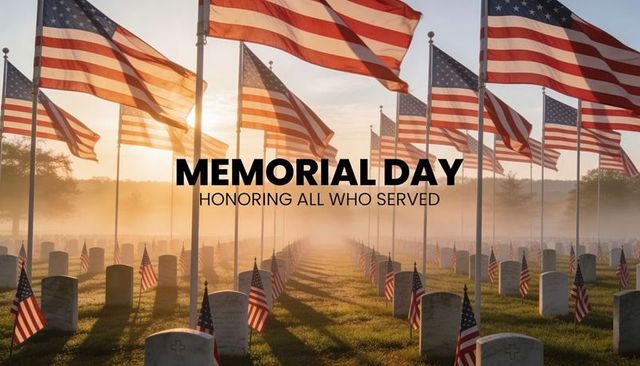 Sunrise memorial day cemetery with american flags honoring fallen veterans