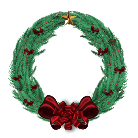 Transparent green christmas wreath with claret bow and star